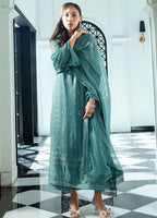 Aqua Serenade: Chiffon Suit With Sequin Embroidery | Ready To Wear
