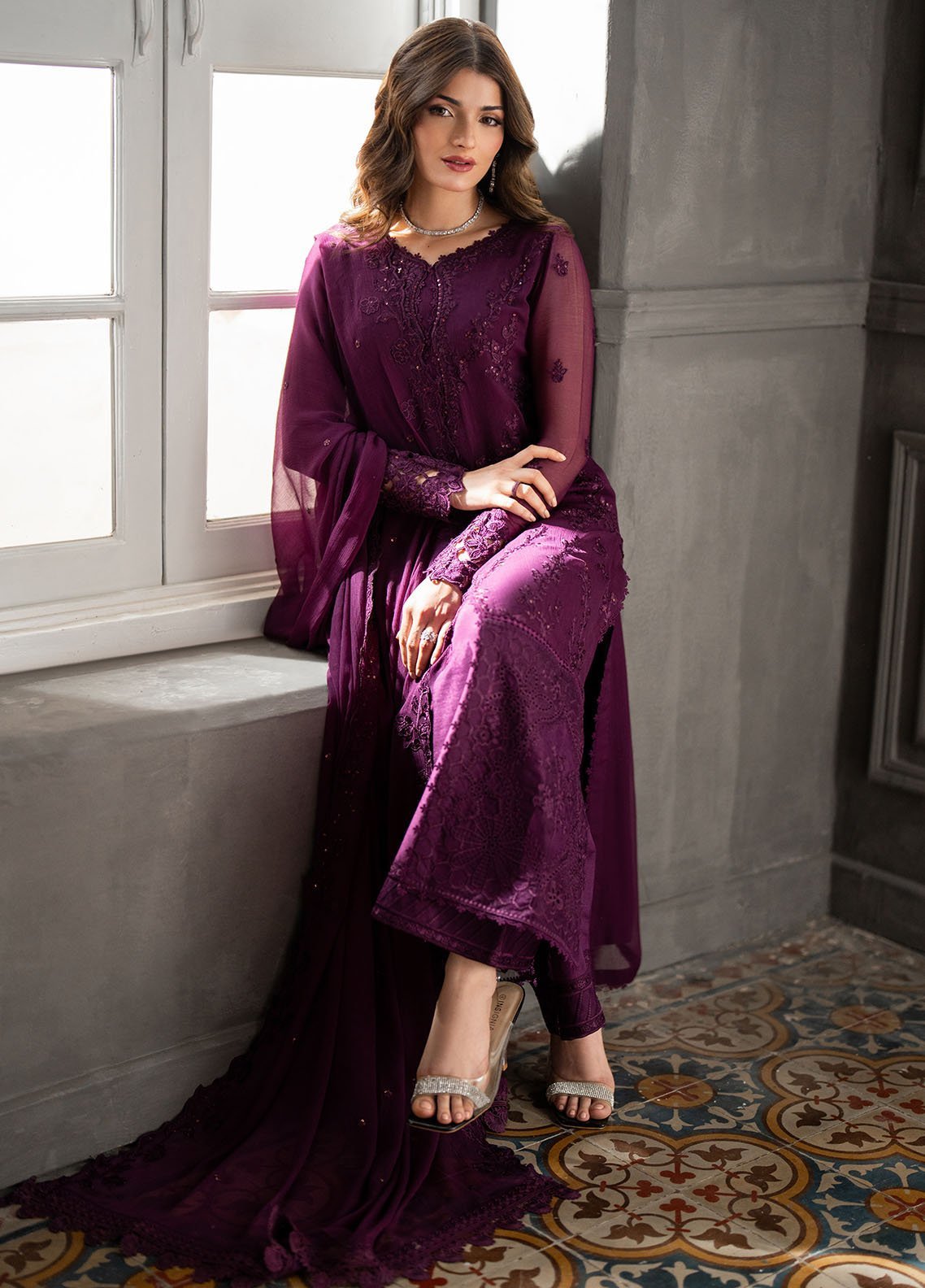 Azure – Purple Chiffon Embroidered Dress