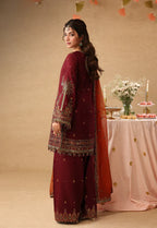 Rich Maroon - Short Kurta Set with Palazzo and Rust Dupatta | Ready To Wear