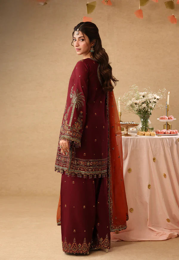Rich Maroon - Short Kurta Set with Palazzo and Rust Dupatta | Ready To Wear