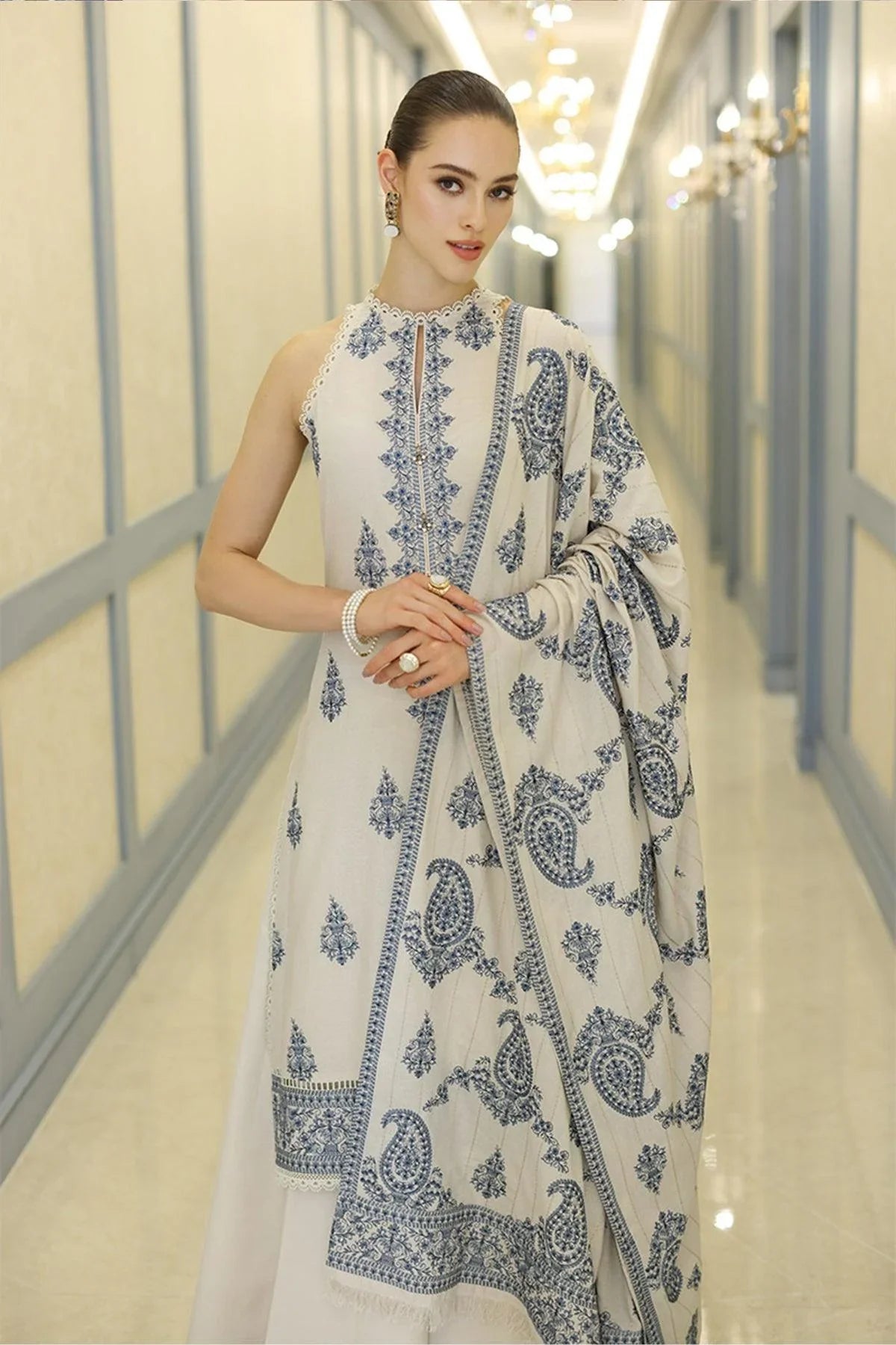03-Piece Embroidered Lawn Suit With Chiffon Dupatta | Ready To Wear