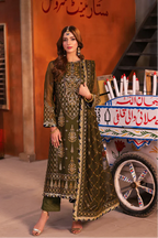 Regal Olive: Chiffon Heavy Gold Sequined Embroidery | Ready To Wear