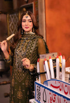 Regal Olive: Chiffon Heavy Gold Sequined Embroidery | Ready To Wear