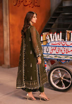 Regal Olive: Chiffon Heavy Gold Sequined Embroidery | Ready To Wear