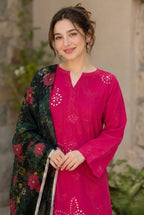 Fuchsia Pink: Embroidered Lawn Suit With Floral Printed Dupatta | Ready To Wear