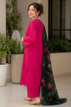 Fuchsia Pink: Embroidered Lawn Suit With Floral Printed Dupatta | Ready To Wear