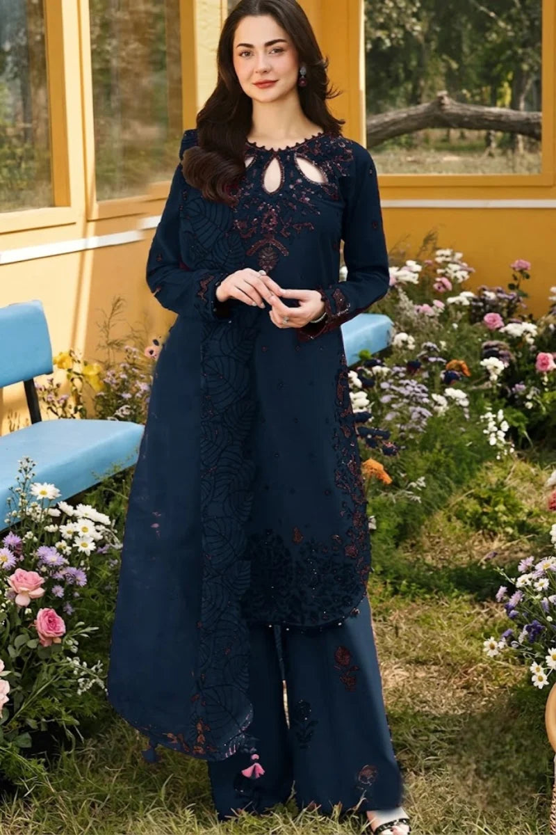 03-Piece Embroidered Chiffon Suit WIth Malai Trouser | Ready To Wear