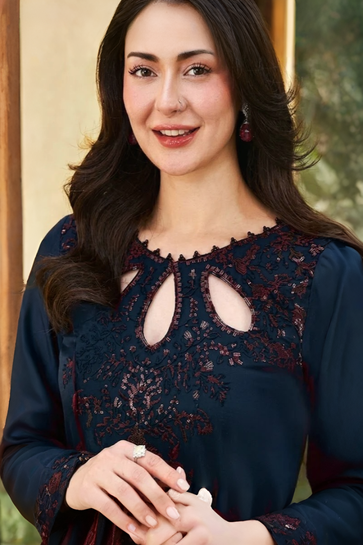 03-Piece Embroidered Chiffon Suit WIth Malai Trouser | Ready To Wear