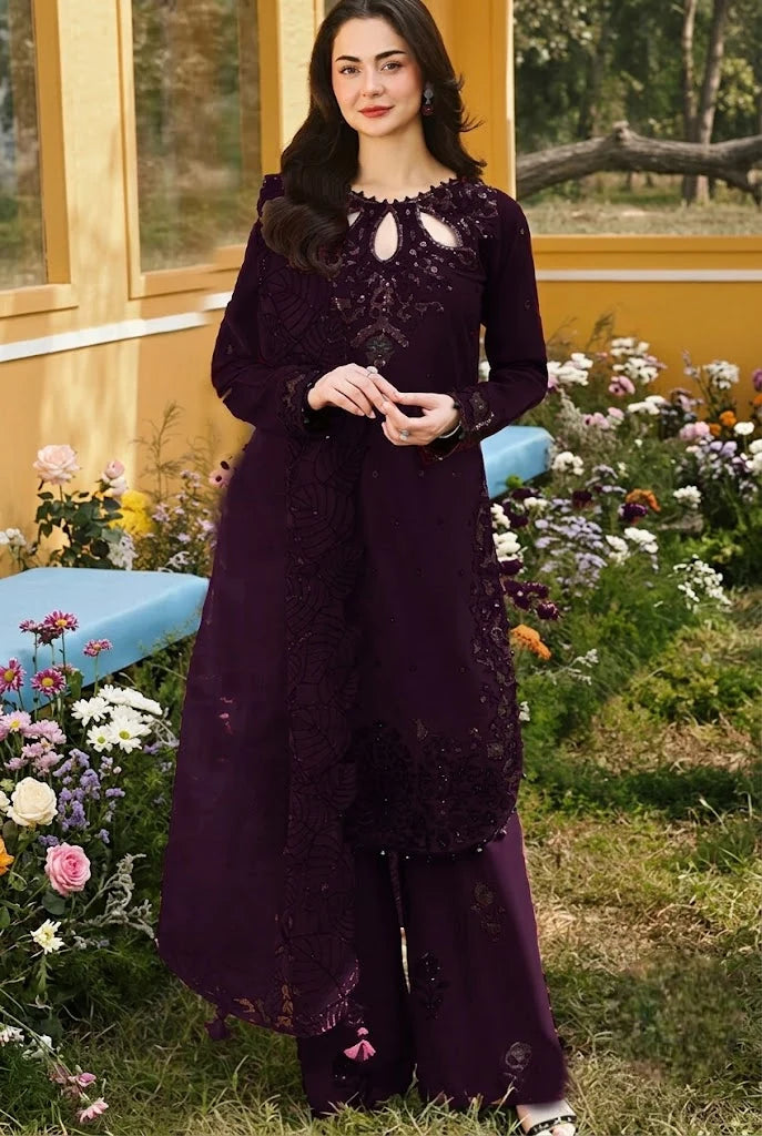 03-Piece Embroidered Chiffon Suit WIth Malai Trouser | Ready To Wear