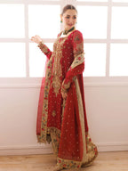 Bridal Red: Embroidered Chiffon Suit With Organza Dupatta | Ready To Wear