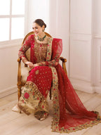 Bridal Red: Embroidered Chiffon Suit With Organza Dupatta | Ready To Wear