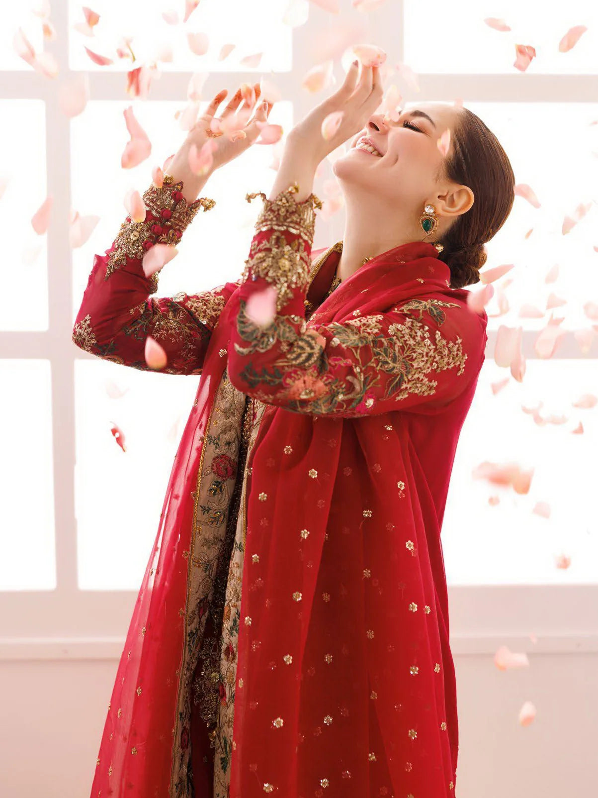 Bridal Red: Embroidered Chiffon Suit With Organza Dupatta | Ready To Wear