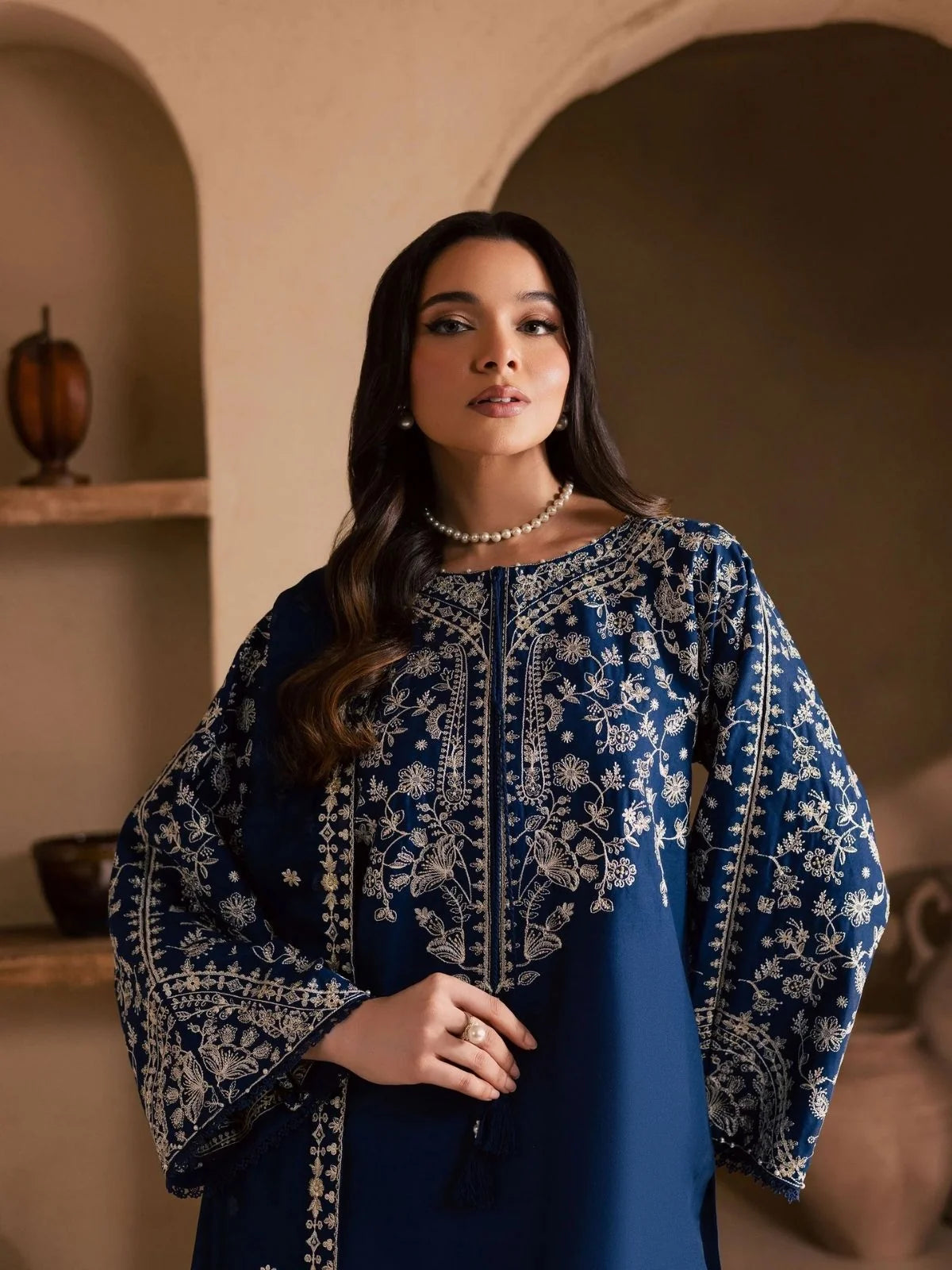 Navy Blue & Ivory Contrast: Egyptian Cotton Suit