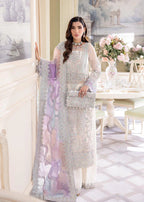 Ivory & Multi-Pastel: Embroidered Chiffon Suit With Net Dupatta | Ready To Wear