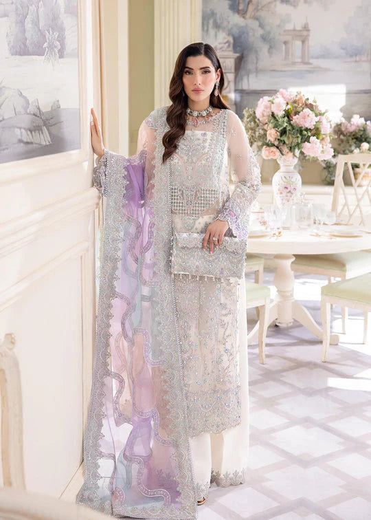 Ivory & Multi-Pastel: Embroidered Chiffon Suit With Net Dupatta | Ready To Wear