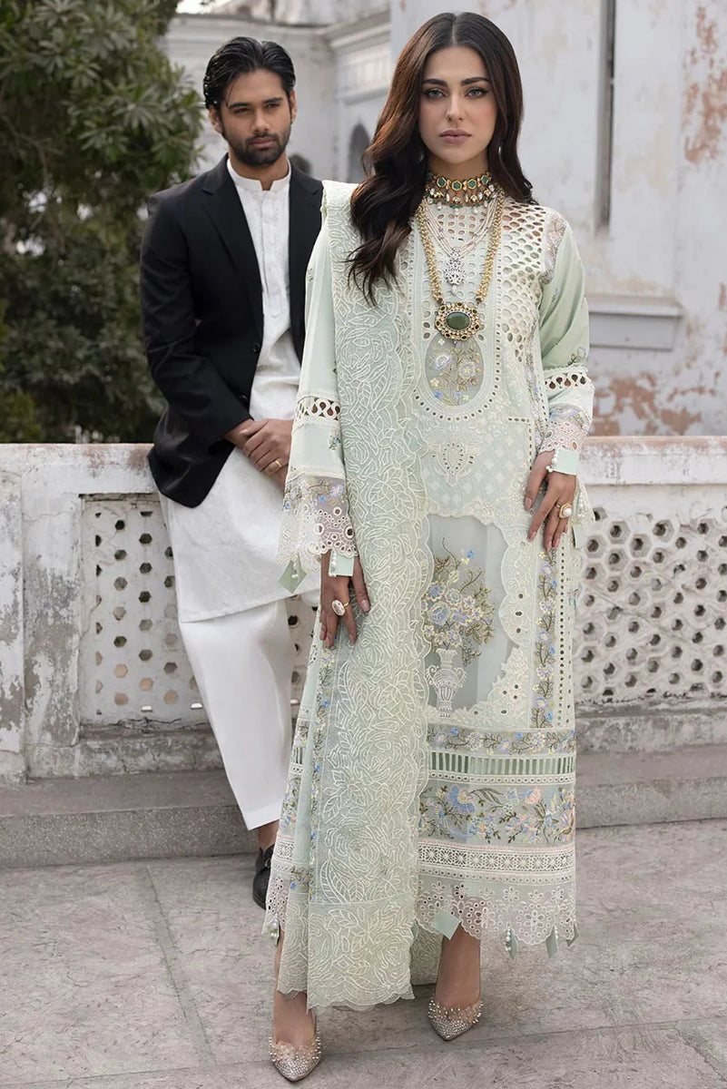 Seafoam Mint: Chikankari Embroidered Lawn Suit With Khaddi Net Dupatta | Ready To Wear