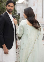 Seafoam Mint: Chikankari Embroidered Lawn Suit With Khaddi Net Dupatta | Ready To Wear