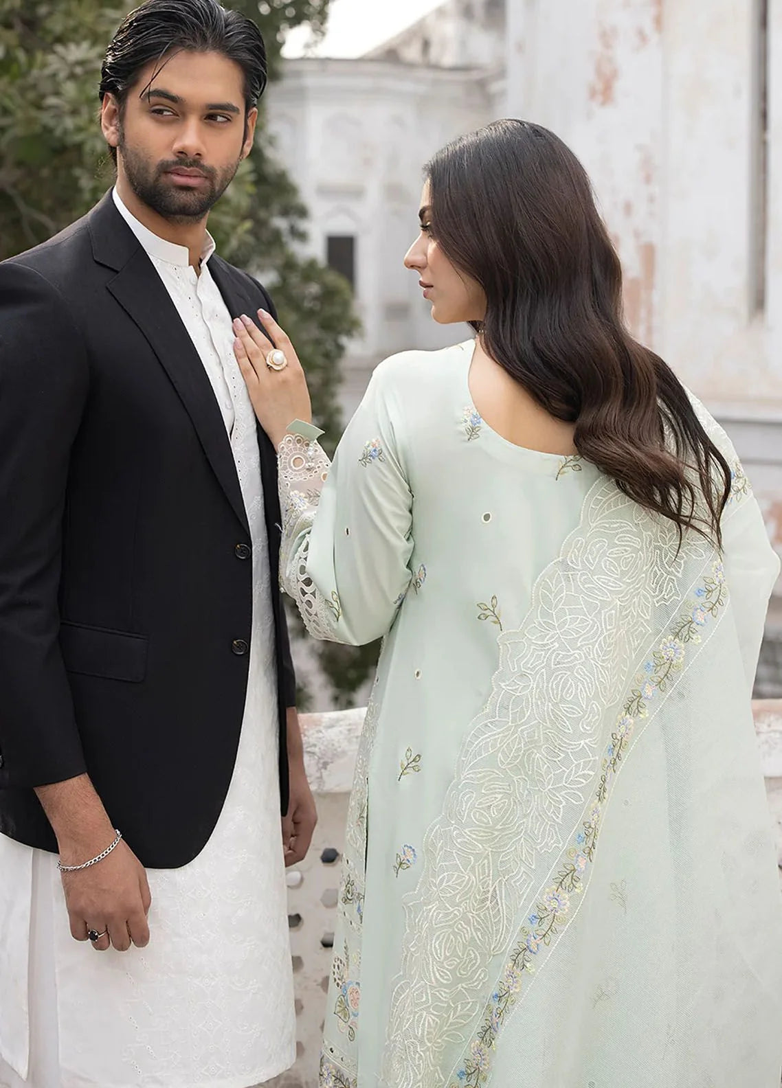 Seafoam Mint: Chikankari Embroidered Lawn Suit With Khaddi Net Dupatta | Ready To Wear