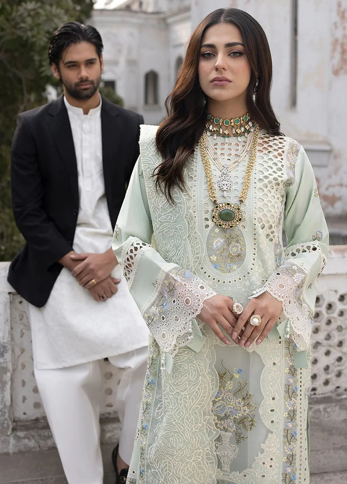 Seafoam Mint: Chikankari Embroidered Lawn Suit With Khaddi Net Dupatta | Ready To Wear