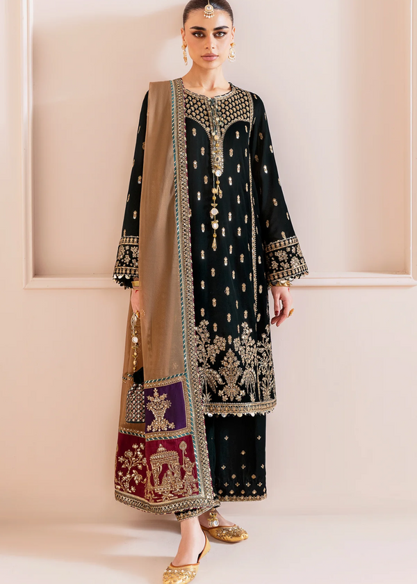 Chandni Velvet Suit Ready To Wear With Organza Embroidered Dupatta