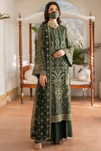 Olive Moss Green & Antique Gold: Embroidered Chiffon Suit | Ready To Wear
