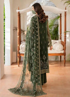 Olive Moss Green & Antique Gold: Embroidered Chiffon Suit | Ready To Wear