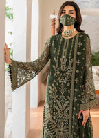 Olive Moss Green & Antique Gold: Embroidered Chiffon Suit | Ready To Wear
