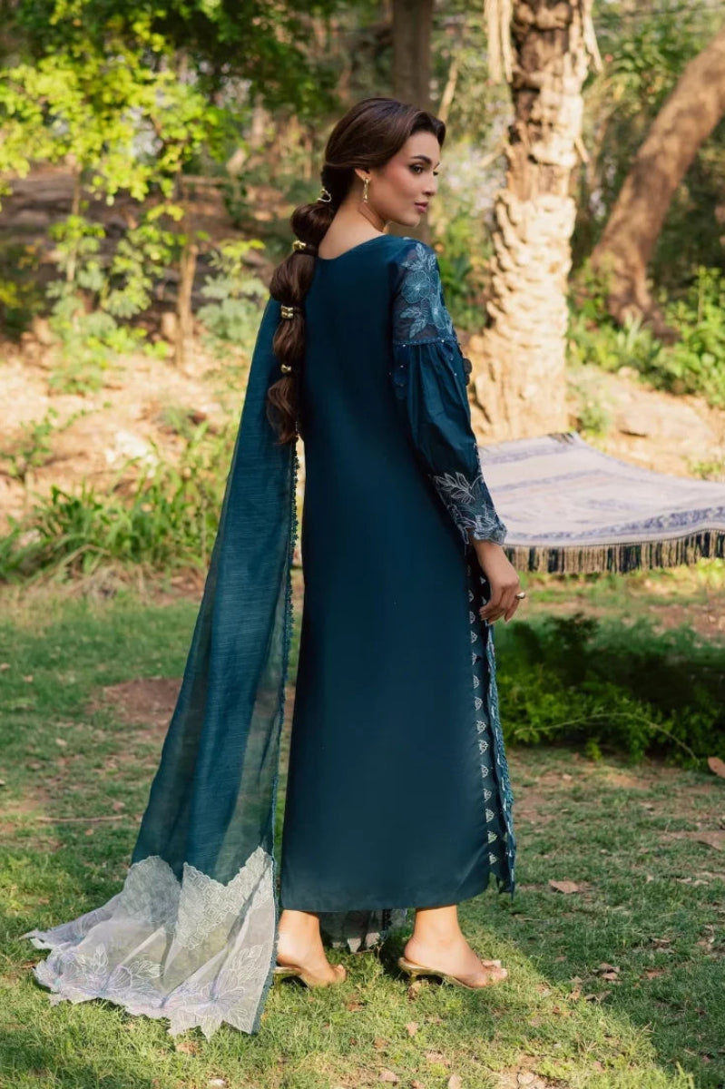 Teal Cotton 3 piece Suit with Khaddi Net Dupatta | Ready To Wear