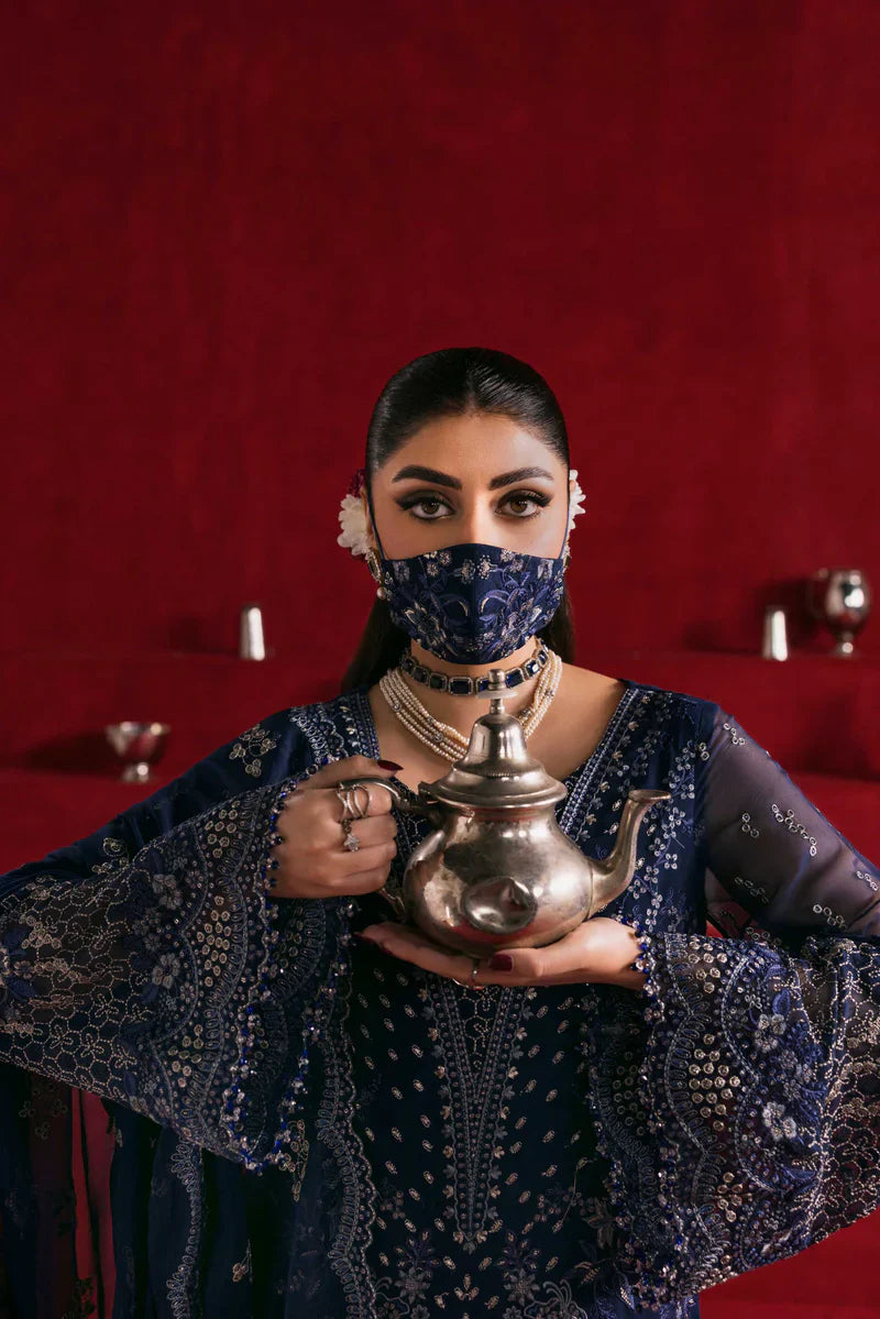 The Royal Navy: Intricate Silver Embroidered Chiffon Suit | Ready To Wear