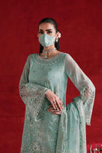 Ethereal Ice Mint Serenade: EMbroidered Chiffon Suit | Ready To Wear