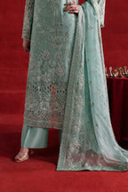 Ethereal Ice Mint Serenade: EMbroidered Chiffon Suit | Ready To Wear