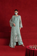 Ethereal Ice Mint Serenade: EMbroidered Chiffon Suit | Ready To Wear