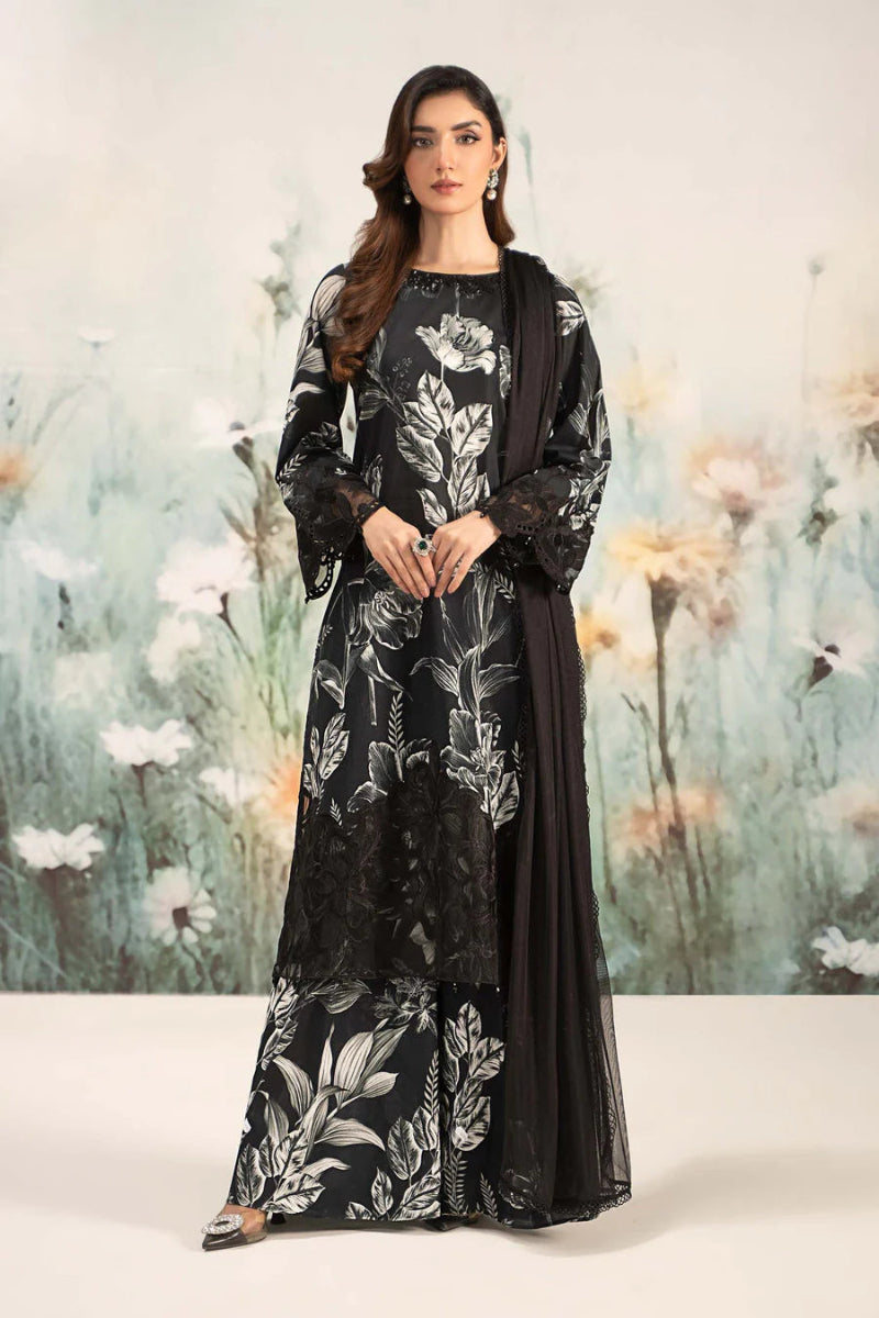 03-Piece Embroidered Print Lawn With Chiffon Dupatta - Ready To Wear