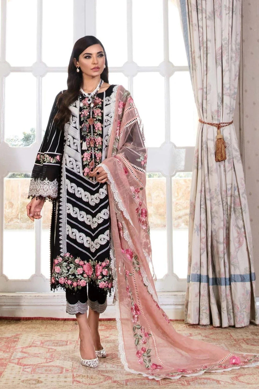 03-Piece Heavy Embroidered Crimson Lawn - Ready To Wear