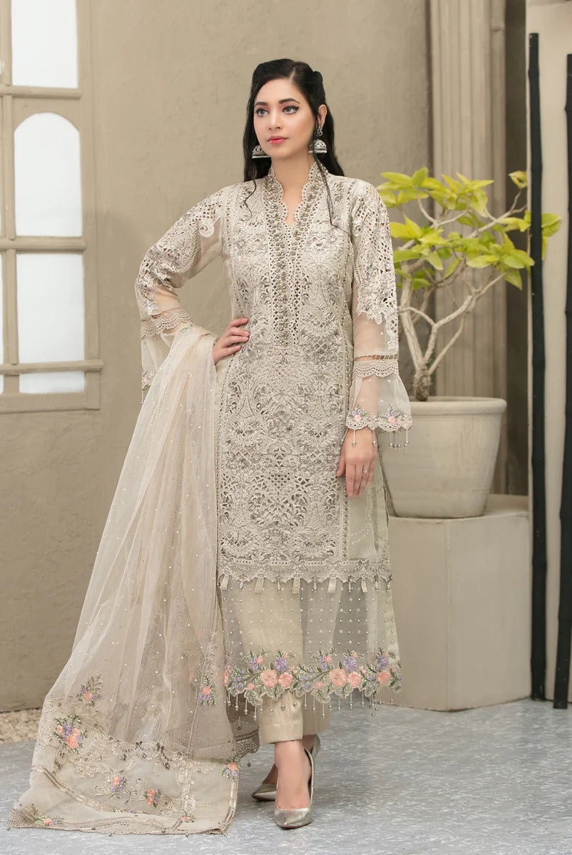 03-Piece Embroidered Organza Suit With Net Dupatta | Ready To Wear
