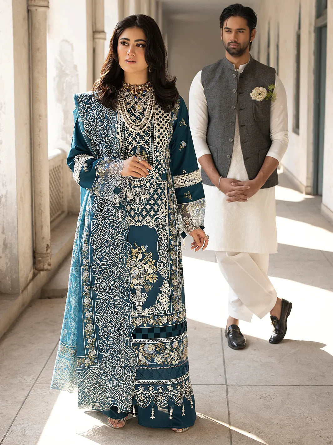 03-Piece Embroiedred Cotton Suit With Net Dupatta | Ready To Wear