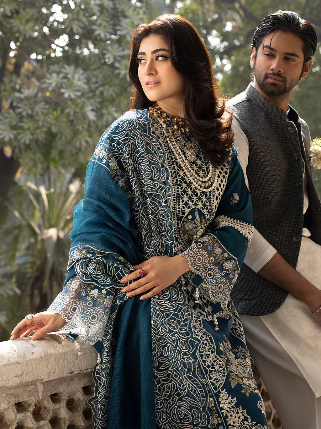 03-Piece Embroiedred Cotton Suit With Net Dupatta | Ready To Wear