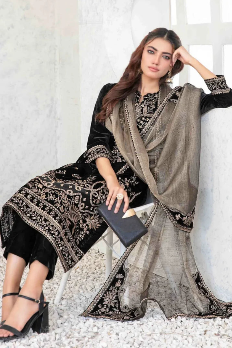 Black Velvet Suit with Mysoori Dupatta 3piece suite | Ready To Wear
