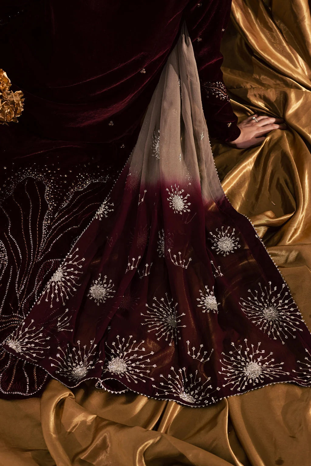03-Piece Embroidered Velvet Suit With Tie & Dye Dupatta | Ready To Wear