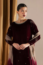 03-Piece Embroidered Velvet Suit With Tie & Dye Dupatta | Ready To Wear
