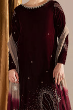 03-Piece Embroidered Velvet Suit With Tie & Dye Dupatta | Ready To Wear