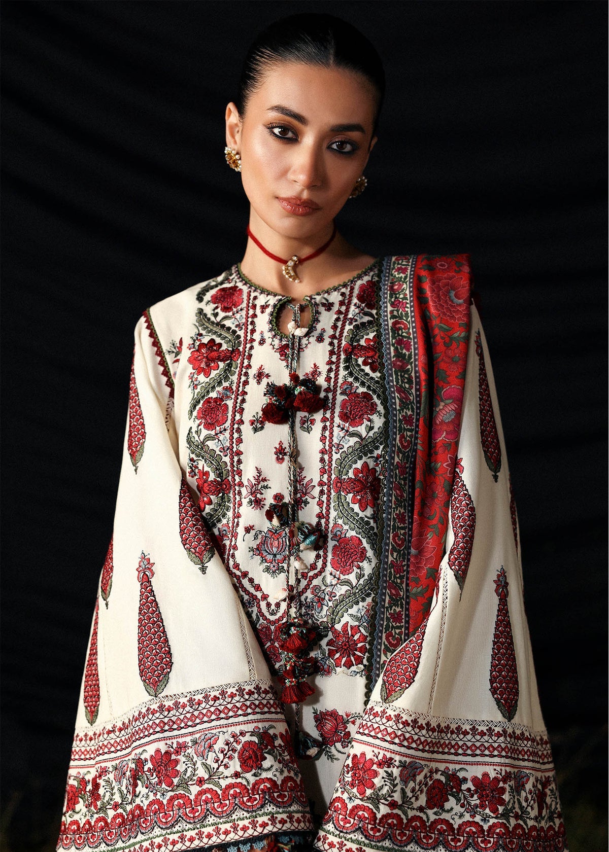 03-Piece Embroidered Lawn Suit With Printed Silk Dupatta | Ready To Wear