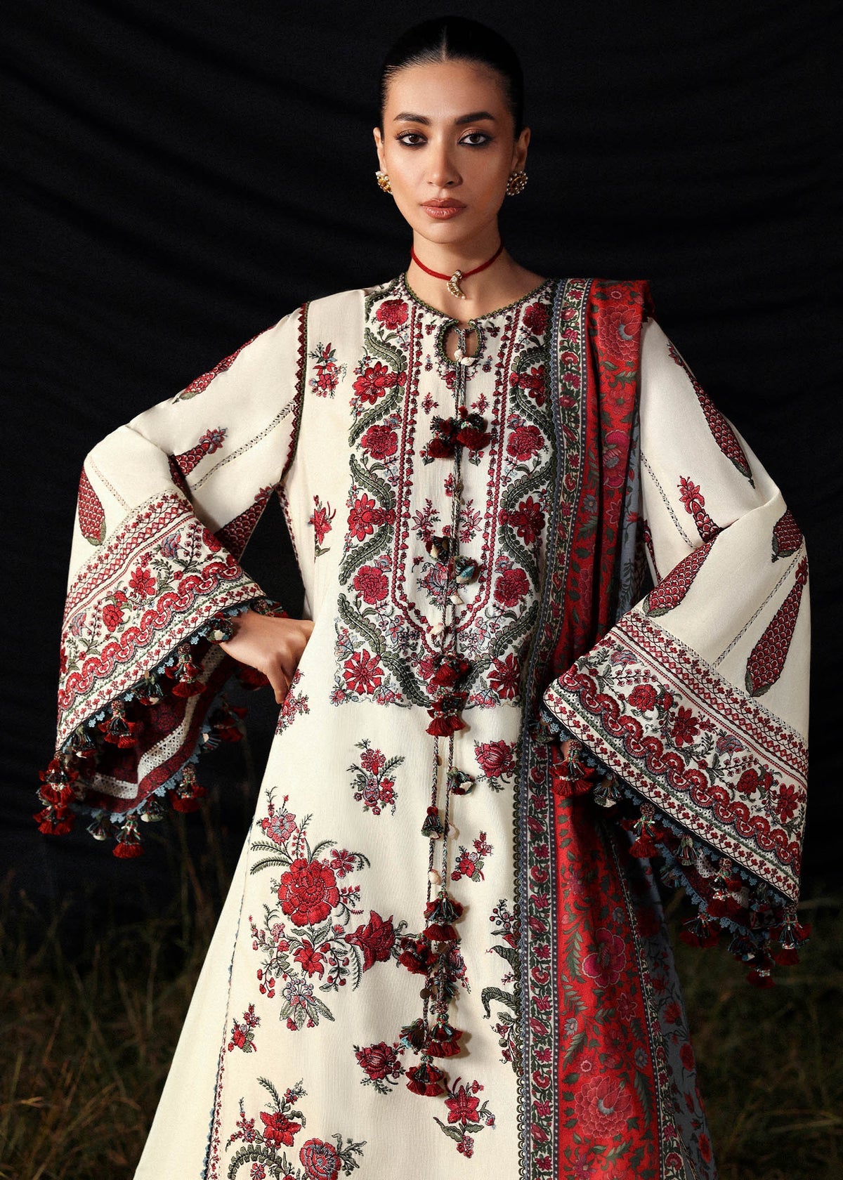 03-Piece Embroidered Lawn Suit With Printed Silk Dupatta | Ready To Wear