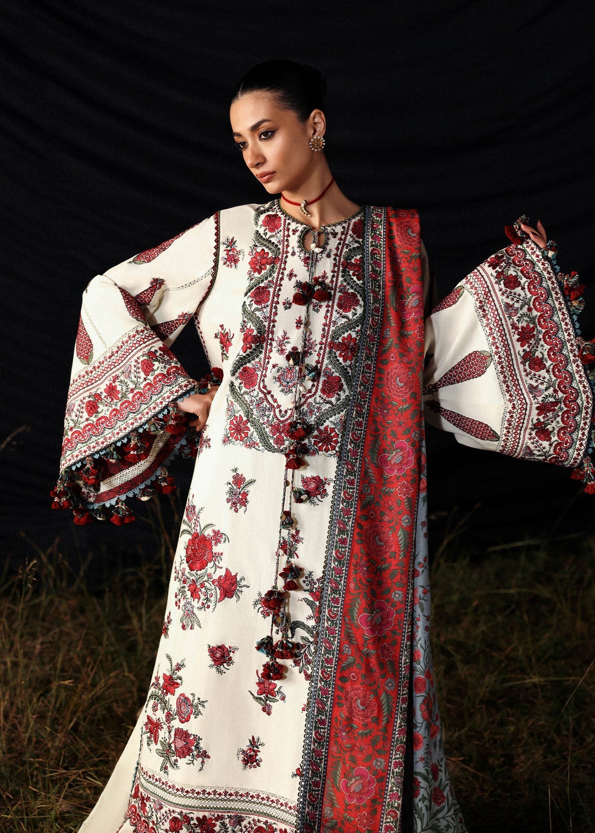 03-Piece Embroidered Lawn Suit With Printed Silk Dupatta | Ready To Wear