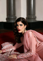Blush Pink 03-Piece Embroidered Raw Silk Suit - Ready To Wear