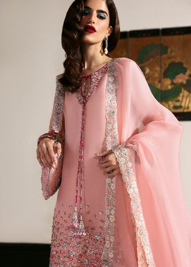 Blush Pink 03-Piece Embroidered Raw Silk Suit - Ready To Wear